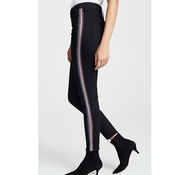 Mother Women's Black Glitter High-Waisted Looker Ankle Fray Skinny Jeans Size 27 - Picture 1 of 12